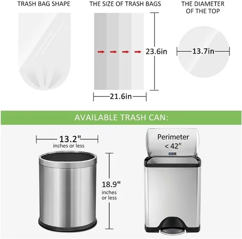 Vista 2 de Bolsas de basura pequeñas y fuertes de 6 galones (ajuste de 5.5-6 galones), 72 bolsas de basura de 25 litros para el hogar, oficina, cocina, baño