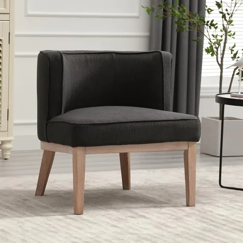 Vista 12 de BESTANO Silla decorativa con brazo de barril con patas de madera, cómoda silla lateral de barril tapizada de lino con respaldo para sala de estar