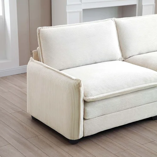 Vista 7 de Sofá de nube de gran tamaño con 2 otomanas, asiento profundo de 25.52 pulgadas, cómodo sofá biplaza de pana moderno, modular, juego de sofás