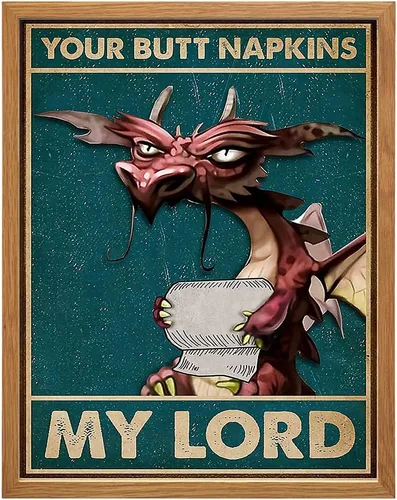 Vista 11 de Your Butt Napkins My Lord FRAMED - Decoraciones de dragón - Decoración gótica de baño - Decoración medieval - Divertido arte de pared de baño - Arte