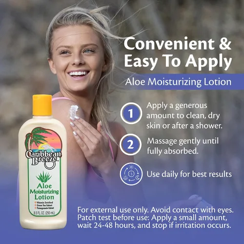 Vista 6 de Caribbean Breeze Loción hidratante de aloe, loción de aloe vera para el cuerpo, loción de aloe enriquecida con vitaminas con té verde y granada, 8.5