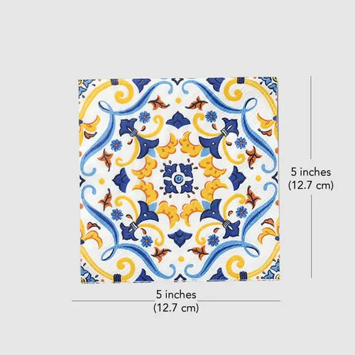 Vista 3 de Coterie Servilletas de cóctel de papel floral azul y amarillo (juego de 25) Servilletas de cóctel de diseño para novia y baby shower, cena, fiesta