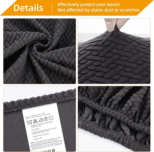Vista 4 de YISUN Fundas de banco de Jacquard para comedor, funda elástica lavable y extraíble para banco, protector de asiento rectangular para bancos