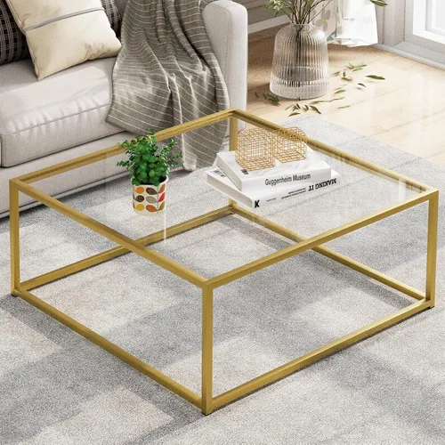 Vista 9 de Mesa de Café de Vidrio Negro para Sala de Estar, Mesas de Café Cuadradas para Espacios Pequeños, Mesas Centro Modernas de Té y Cóctel Simples, Mesas