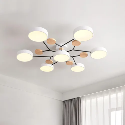 Vista 7 de Lámpara LED de techo, 34 pulgadas, 7 luces de techo modernas, de montaje empotrado, de madera, 56 W, regulable, para sala de estar, dormitorio
