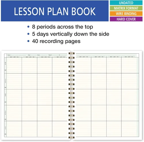 Vista 4 de Elan Publishing Company Plan de lección para profesores de tapa dura de 8 períodos, días verticalmente por el costado con marcador de clip