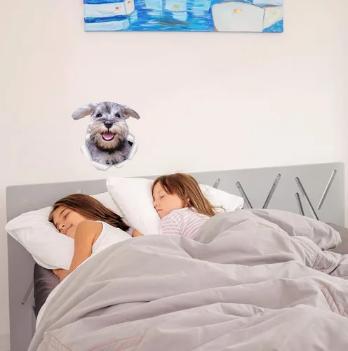 Vista 3 de Winston & Bear Smiling Schnauzer - Calcomanías de pared para perro, paquete de 2, mini calcomanías 3D de Schnauzer para paredes, automóviles