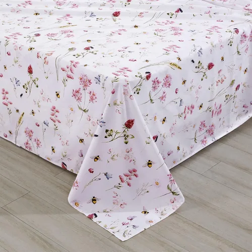 Vista 9 de RYNGHIPY Juego de sábanas de algodón con estampado floral de abejas Shabby, con fundas de almohada, juego de ropa de cama de algodón egipcio