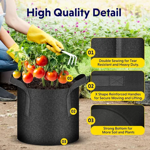 Vista 3 de iPower Paquete de 10 bolsas de 3 galones para plantas de tela no tejida gruesa resistente para cultivo de papas, contenedor duradero con aireación