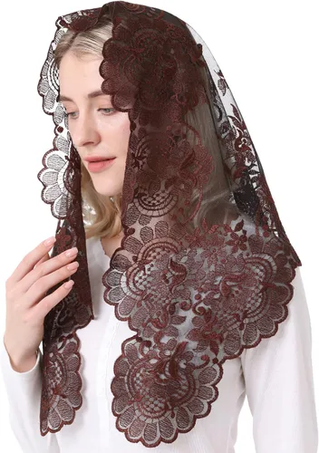 Vista 4 de Cabeza Tradicional Bordado Mantilla Encaje Triángulo Mantilla Velo Latino Masa
