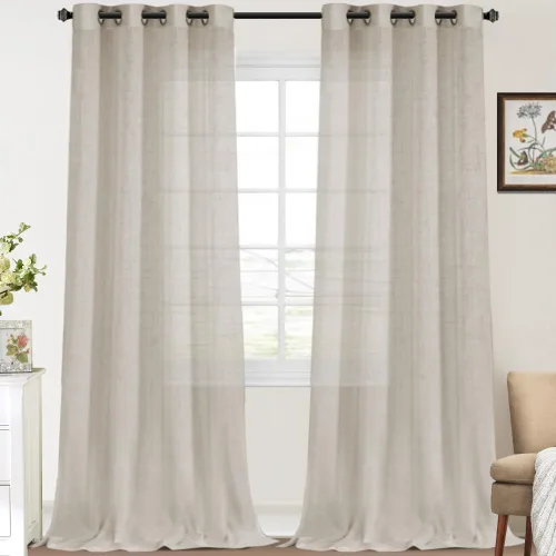 Vista 11 de FantasDecor Cortinas traslúcidas de lino de 63 pulgadas de largo, juego de 2 paneles de cortinas filtrantes de luz, cortinas de privacidad