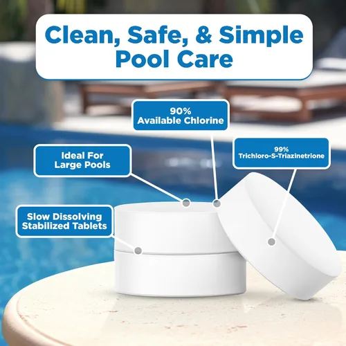Vista 6 de C3 Pestañas de cloro estabilizadas de 3 pulgadas para piscinas Fácil de usar para piscinas sobre el suelo o enterradas Tabletas de cloro