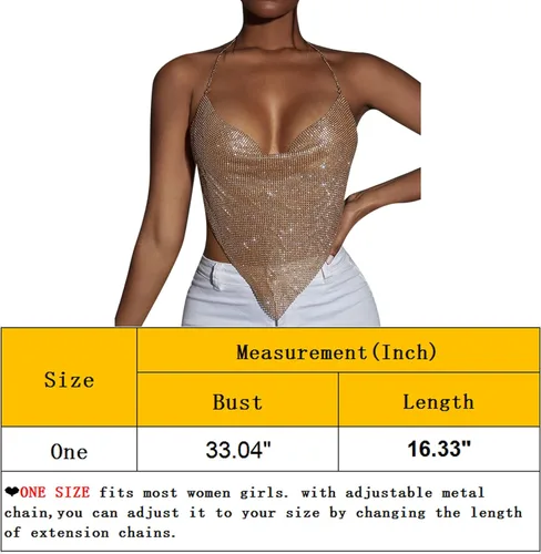 Vista 7 de RARITYUS Camiseta sin mangas sexy con diamantes de imitación brillantes para mujer, cuello en V profundo, con cadena, para club nocturno, fiesta