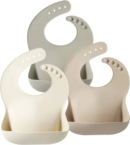 Vista 14 de PandaEar Set of 3 Silicone Baby Bibs, Waterproof Soft Adjustable Bibs for Babies Toddlers 10-72 Months