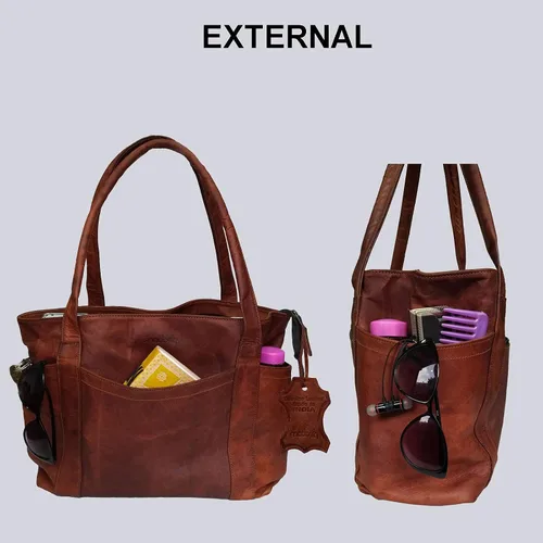 Vista 5 de Bolso de hombro para mujer, de piel auténtica, color marrón, para el día a día, Marrón