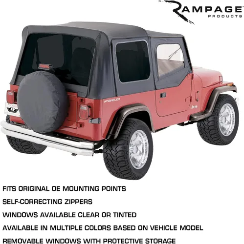 Vista 3 de RAMPAGE PRODUCTS Rampage Factory Replacement Soft Top de Repuesto con Fundas para Puertas Vinilo, Mezclilla Negra con Ventanas Transparentes Negro