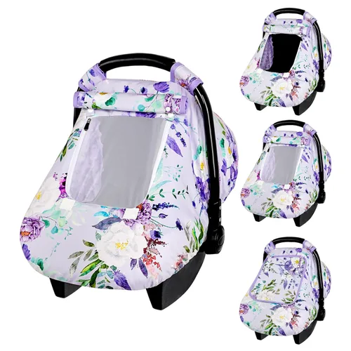 Vista 12 de Funda de asiento de automóvil para bebé, antipatadas, toldo cálido de Minky para asiento de automóvil con ventana de malla, cubierta multiusos que