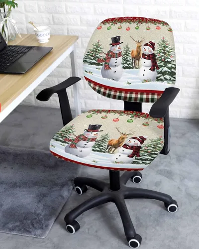 Vista 2 de Fundas elásticas para silla de oficina con diseño de muñeco de nieve, 2 piezas, suave y decorativo, protector para silla de escritorio