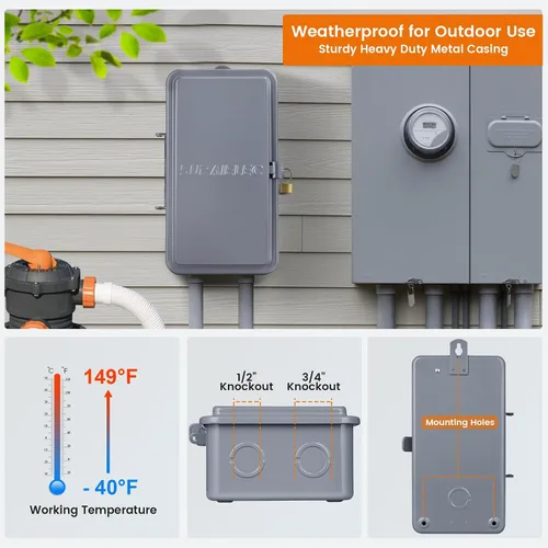 Vista 5 de SURAIELEC Temporizador para alberca, temporizador digital de 7 días y 24 horas para bomba de piscina, 40 AMP de servicio pesado, 120/240/277 VAC