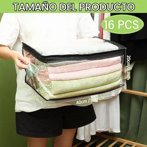 Vista 2 de Windyun Paquete de 16 bolsas de almacenamiento transparentes con cremallera y asa para ropa, manta de plástico resistente, bolsas de mudanza Borde