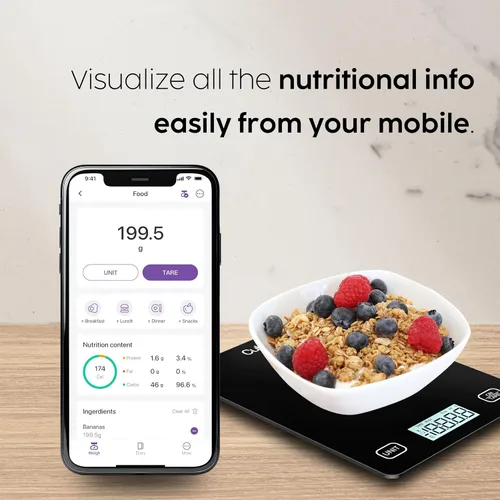 Vista 9 de Cubitt Báscula de cocina inteligente, báscula de alimentos Bluetooth con aplicación, color negro