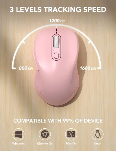 Vista 6 de Trueque - Ratón inalámbrico para laptop, ratón de computadora ergonómico de 2.4GHz con botones de atrás y adelante, 3 niveles de DPI ajustables, 6