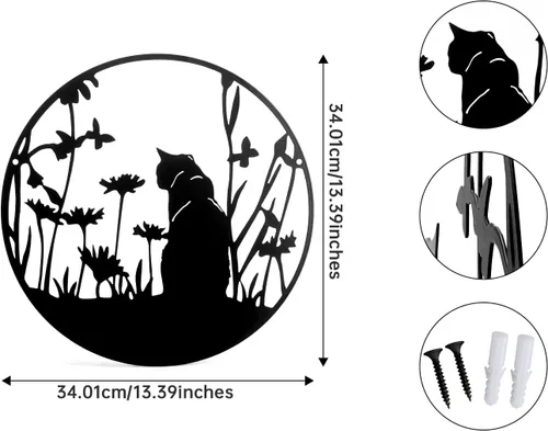 Vista 4 de SwallowLiving Decoración de silueta de gato negro de metal de 13.4 x 13.4 pulgadas, arte de pared de corte láser, elegante regalo de gato negro