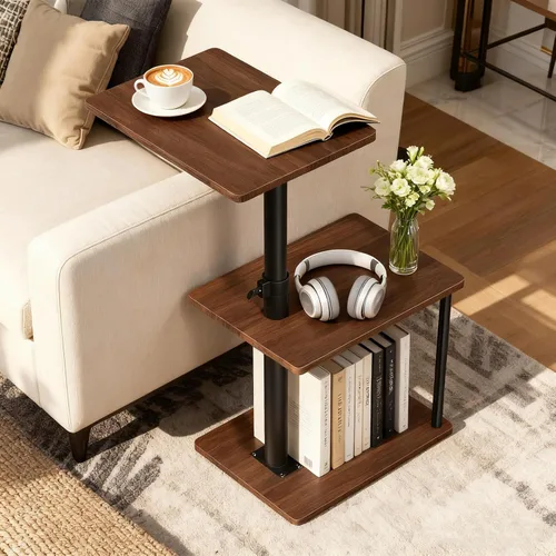 Vista 17 de Faesun Mesa auxiliar de mesa C de altura ajustable, bandeja giratoria de 360° para espacios pequeños, mesita de noche pequeña para sala de estar