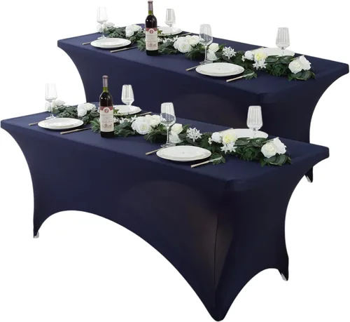 Vista 15 de Paquete de 2 manteles de elastano negro de 6 pies – Manteles ajustados – Mantel elástico de ajuste universal para mesas plegables – Sin arrugas