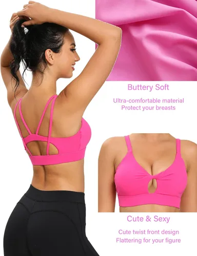 Vista 4 de SONGSKY Brasier deportivo push up para mujer, sexy, con nudo frontal, acolchado, de bajo impacto, cuello en V, con tirantes, brasier deportivo