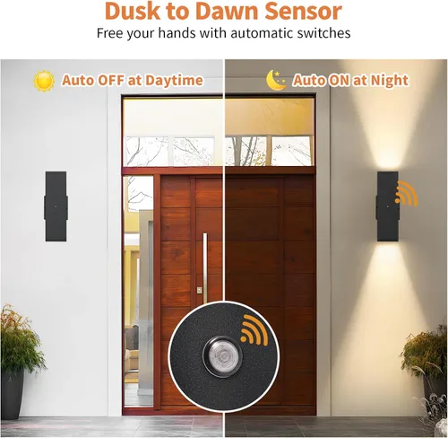 Vista 3 de 1 paquete de iluminación exterior del atardecer al amanecer, luces LED cuadradas hacia arriba y hacia abajo, accesorios de iluminación exterior