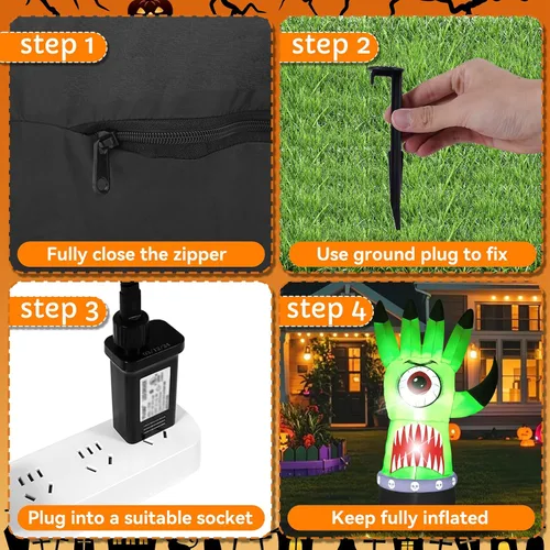 Vista 3 de HZGDEJTG - Palmera inflable de Halloween con luces LED para exteriores, patios, jardines, terrazas y fiestas, verde, 8 pies