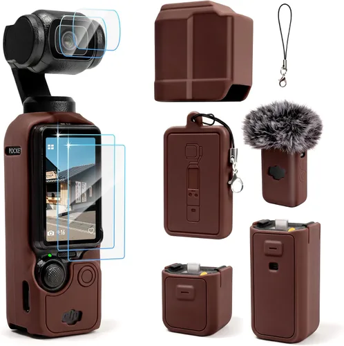 Vista 19 de Funda protectora para cámara DJI Osmo Pocket 3/Xtra Muse, funda de silicona suave con 2 protectores de pantalla y lente, accesorios de cuerpo