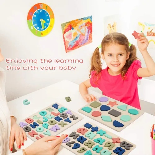 Vista 8 de Rompecabezas de madera para niños pequeños, rompecabezas con forma de números del alfabeto de LENNYSTONE para niños pequeños preescolar, juguetes