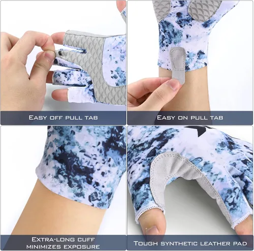 Vista 2 de KastKing La Sal Guantes de pesca UPF50+ Guantes de sol Guantes de protección UV Guantes sin dedos para hombres y mujeres para exteriores, kayak