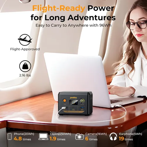 Vista 4 de powkey Estación de energía para portátil 30000mAh 100W Cargador portátil PD 3.0 Carga rápida 96Wh LiFePO4 Banco de energía con cable USB-C, batería