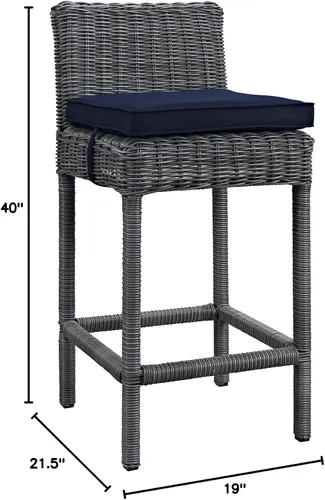 Vista 2 de Modway Summon Taburete de bar para patio al aire libre con cojín de lona azul marino de lona Sunbrella®
