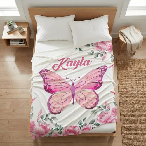 Vista 2 de Manta de mariposa personalizada con texto, manta de franela personalizada con nombre, para niños, perros y gatos, regalo de 30 x 40 pulgadas, XS