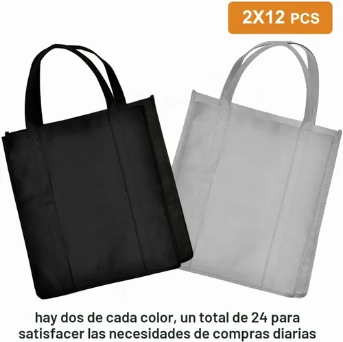 Vista 4 de JERIA Paquete de 24 bolsas de comestibles reutilizables, bolsas de compras grandes y plegables lavables, bolsas de mano resistentes con asas Negro