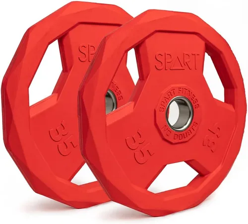 Vista 9 de SPART Placa de peso con código de color de 2 pulgadas, placa de agarre olímpico con revestimiento de goma para barra, placas de peso de hierro 9.9