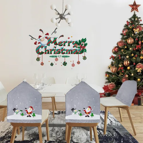 Vista 3 de Phedrew 6 piezas de fundas para sillas de Navidad, fundas para sillas de comedor de Navidad, sombrero de Papá Noel, fundas para respaldo de silla