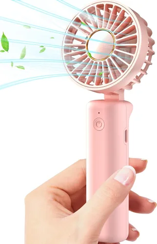 Vista 8 de Ventilador de mano portátil, mini ventilador de escritorio plegable de 2000 mAh, rotación de 180°, 3 velocidades, ultra silencioso, hasta 8 horas