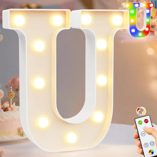 Vista 46 de Pooqla Letras con luces LED de marquesina, letras decorativas iluminadas en blanco cálido y blanco frío, letras del alfabeto iluminadas para niños