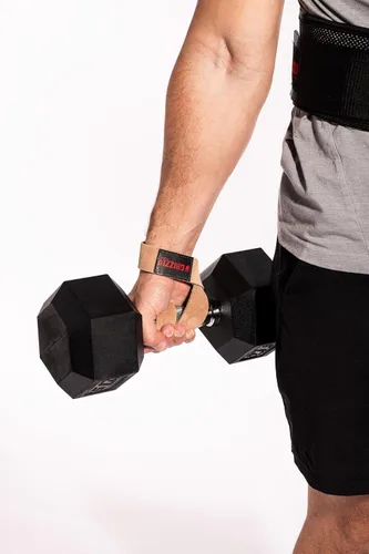 Vista 6 de Grizzly Fitness - Correas de muñeca de piel auténtica de 1.5 pulgadas para hombres y mujeres, se venden en pares, talla única, utilizadas por