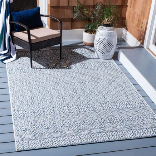 Vista 25 de SAFAVIEH Alfombra lavable al aire libre, colección Courtyard - 2'3" x 5', gris y negro, no desprende pelusa y fácil limpieza, ideal para patio