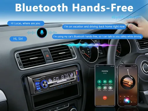 Vista 2 de Radio de coche Bluetooth Single DIN Audio estéreo para automóvil, audio para automóvil con manos libres y control de aplicación, compatible con FM