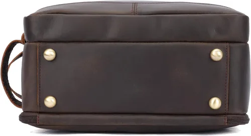 Vista 6 de Polare - Neceser de cuero de grano completo, kit de afeitado, estuche de viaje, bolsa de lavado con cremalleras YKK A- marrón oscuro