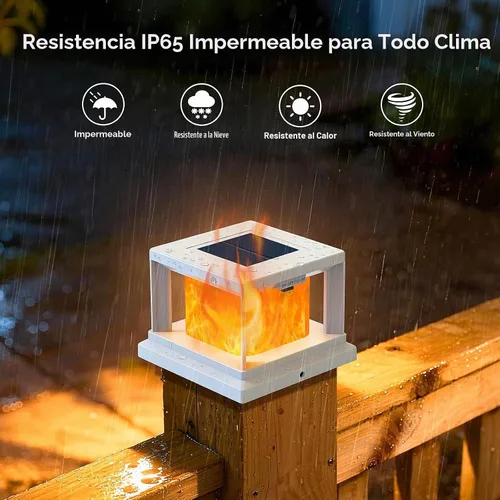 Vista 5 de Luces solares para punta de poste con llama parpadeante al aire libre, luz solar impermeable alimentada por energía solar para poste de cubierta