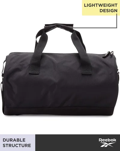 Vista 5 de Reebok Bolsa de lona Bolsa de gimnasio deportiva Plyo equipaje de mano ligero para fin de semana durante la noche para viajes, playa, yoga, Negro