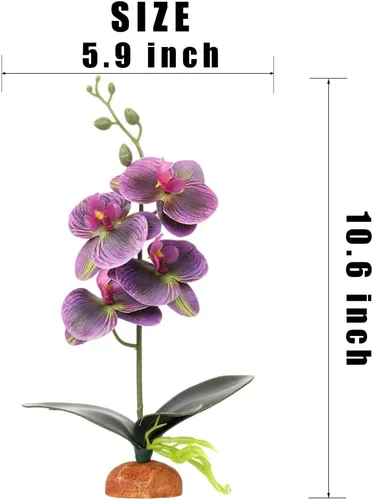 Vista 2 de Orquídeas falsas radiantes, decoración de tanque floral de terrario de reptiles estéticos